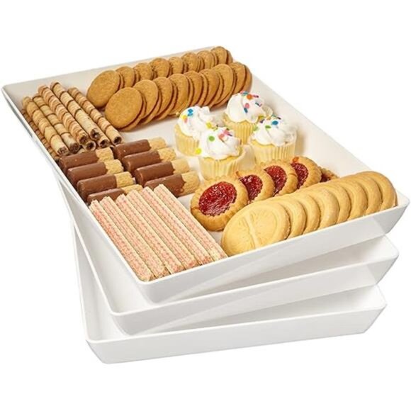 US Acrylic Avant White Plastic Serving Trays (Set of 3) 15” x 10” Large Reusable - Picture 6 of 6